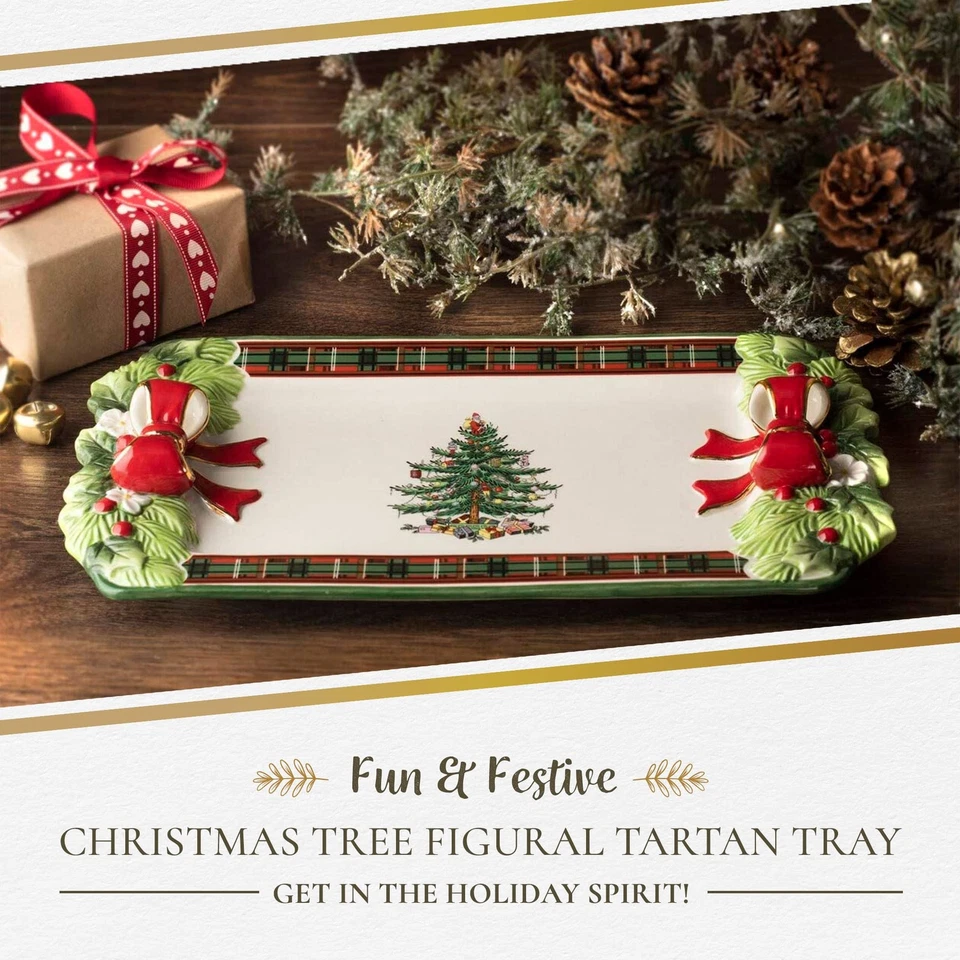 Christmas Tree Figural Tartan, 12-Inch Festive Serving Tray with Tartan Borde... - Image 2 of 4