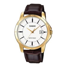 Casio Men s Brown Leather Strap Watch with White Dial - MTP-V004GL-7A