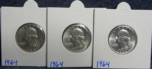 3-1964 Silver  Washington Quarters BU Blast White