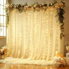 10x10FT Beige Wrinkle Free Backdrop Curtain Lights String Wedding Party Decor