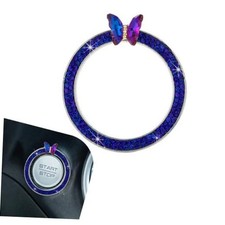 Bling Car Engine Start Stop Decoration Ring, Sparkling Butterfly Push dark blue