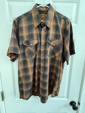 Dixxon Shirt Mens Size L Black Orange Plaid Pearl Snap D-Lux Bamboo The Hardin
