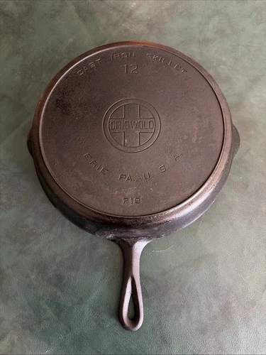 Griswold #12 12" Cast Iron Skillet Vintage 719 Erie, PA with Large Block Logo