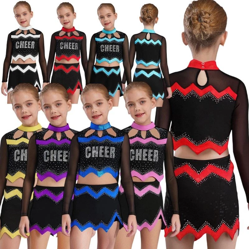 Conjunto de uniforme para niñas Traje de líder de animación Equipo Brillante Estrás Halloween 2 piezas Foto 2 de 4