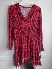 Ladies Red Black Leopard Animal Print V Neck Ruffle Mini Dress Threadbare 14