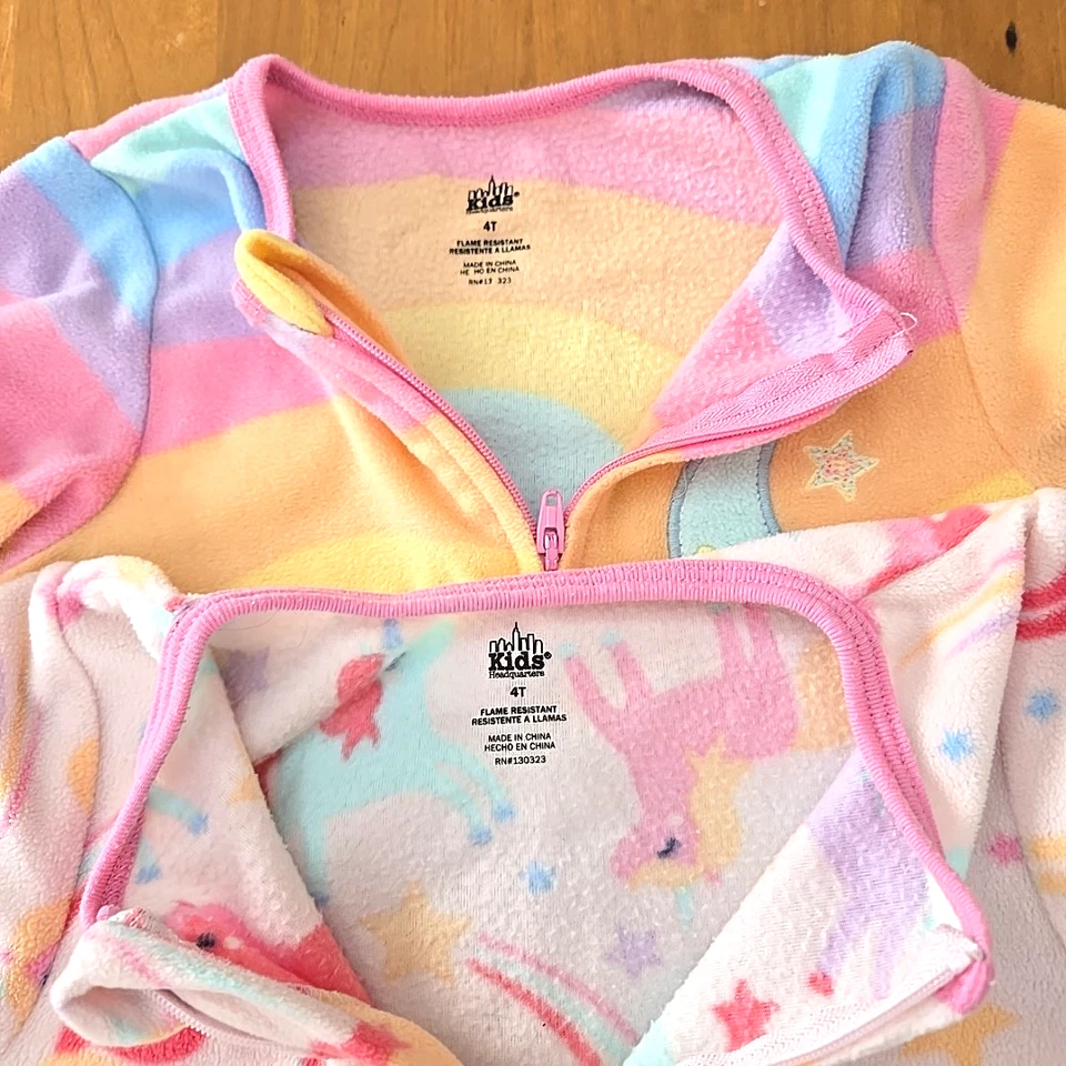 Kids Headquarters Girls 4T Colorful Fleece Footed Sleepers (2) Unicorn, Moon - Image 2 of 4