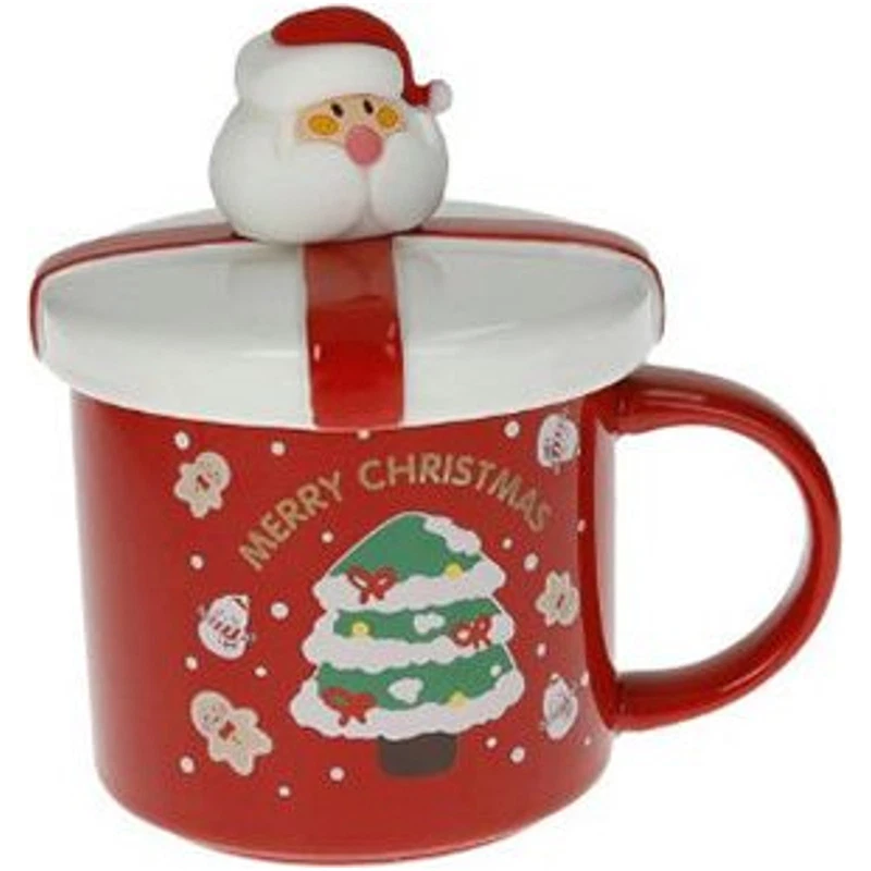Mug Natale con Tappo e Cucchiaino Babbo Natale BRANDANI Ginger Rosso 400 ml