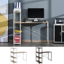 Industrial Computer Desk Home Office Table 4-Tier Storage Shelf Metal Frame