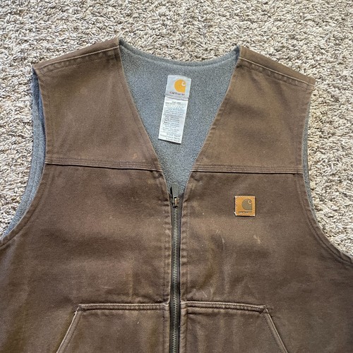 Carhartt Vest Size XL Brown Duck Canvas Fleece Lined Full Zip - Pre-Owned - Picture 2 of 7