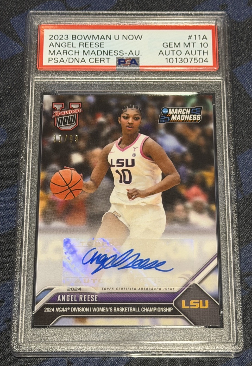 2023 Bowman U Now Angel Reese March Madness Auto /99 PSA 10