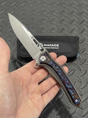 Maxace Knives - Amber III - Titanium & Timascus Scales w/ a M390 Blade. 1 of 10.