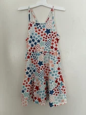 Cat & Jack Kid Girls Patriotic Stars Tiered Cross Strap Sleeveless Dress White M