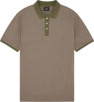 Paul Smith Polo Shirt Mens Small Tan Green Contrast Trim Micro Jacquard $125
