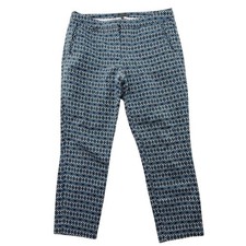 Adrianna Papell Pants 8 Navy Turquoise Printed Cotton Stretch Cropped Trouser