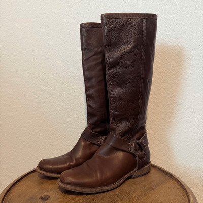 FRYE Brown Rugged Leather Phillip Harness Tall Riding Boots Women's Size 7.5