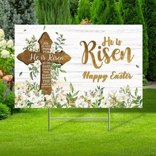 He Is Risen Yard Sign Outdoor Decorations Happy Easter Yard Stakes Religious ...