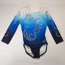 Ozone Girls Blue Ombre Rhinestone Gymnastics Competition Leotard YXS
