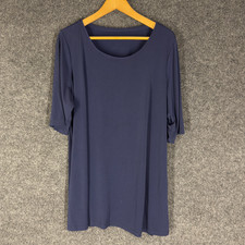 Unbranded Dress Women M Medium Blue Shift Short 3/4 Sleeve Round Neck Casual