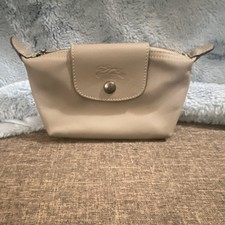 Longchamp Beige Leather Makeup Bag Zipper Sna...