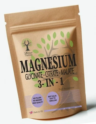 MOTHER NATURE Magnesium Glycinate 3-in-1 Citrate Malate High Absorption 2,000mg Magnesium