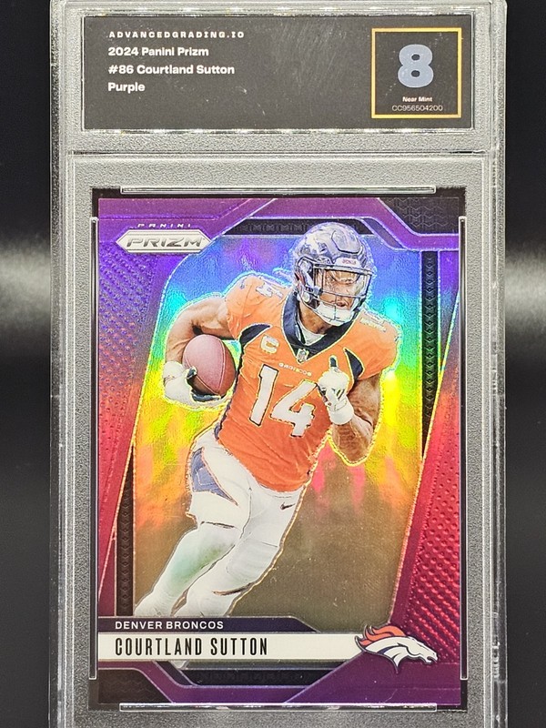2024 Panini Prizm Purple Courtland Sutton /125 Denver Broncos #86 GEM MINT 8