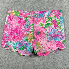 Lilly Pulitzer Buttercup Shorts Women 10 Pink Floral Scalloped Hem 004768