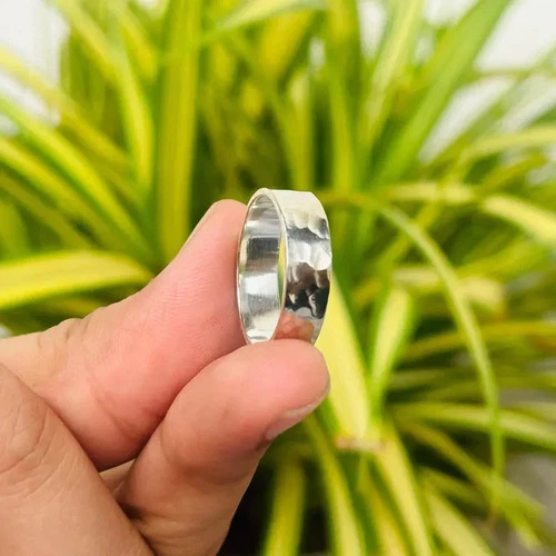 Hammered 925 Sterling Silver Band Ring: Handmade Unisex Wedding Jewelry All Size
