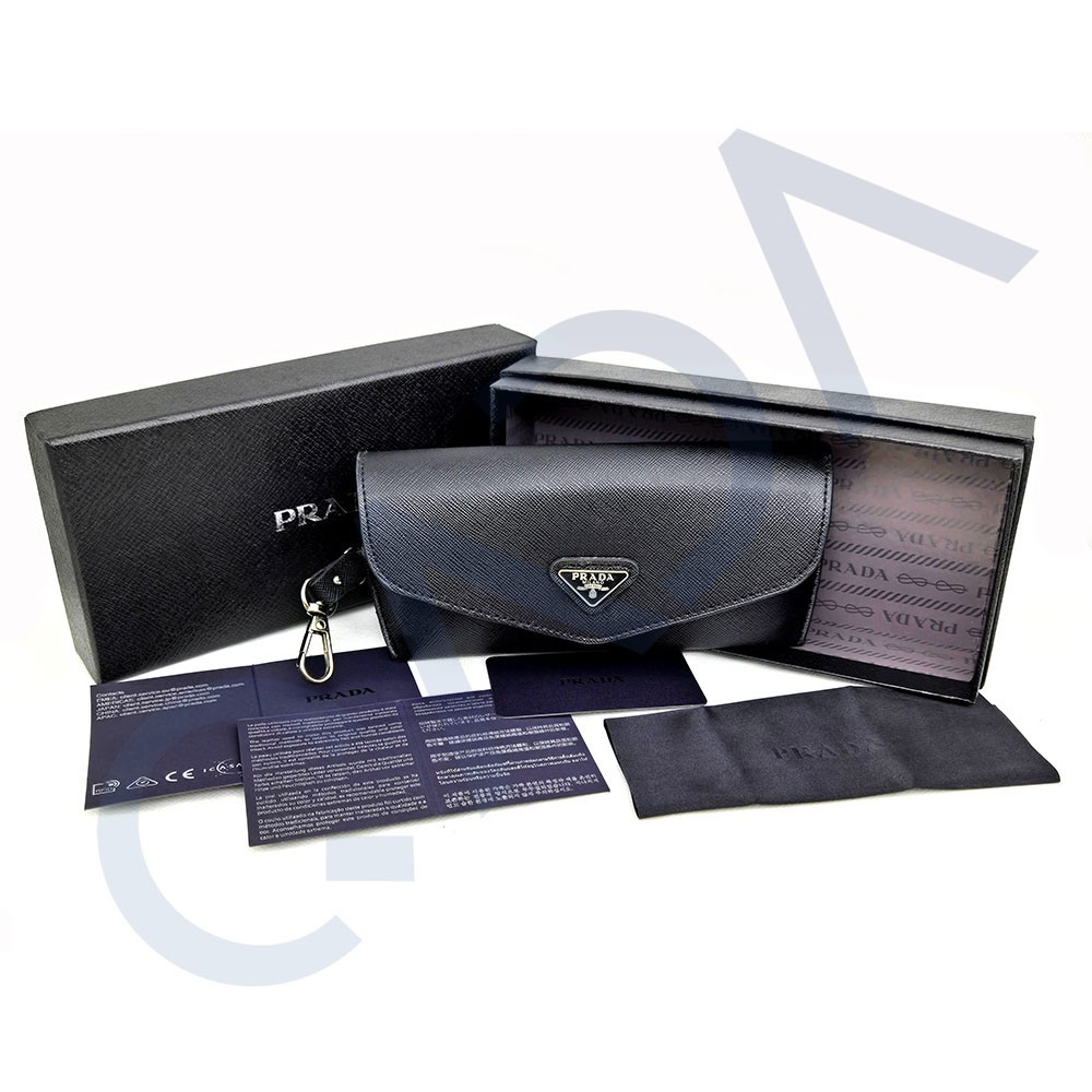 Prada Black Textured Saffiano Eyeglass Case with Logo with Prada lens wiper. Prada Saffiano Soft Leather Case for Eyeglasses Sunglasses w  main image 3