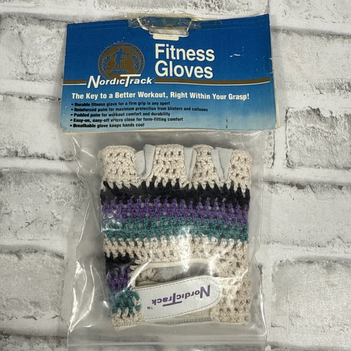 VTG NordicTrack Leather Half Finger WorkOut Weight Lifting Gloves Crocheted Sz S