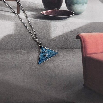 Vintage Mexico 925 PCO Crushed Blue Turquoise Religious Pendant