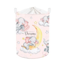 Sleeping Elephant Kid Laundry Basket Pink Baby Girls Clothes Hamper for Nursery