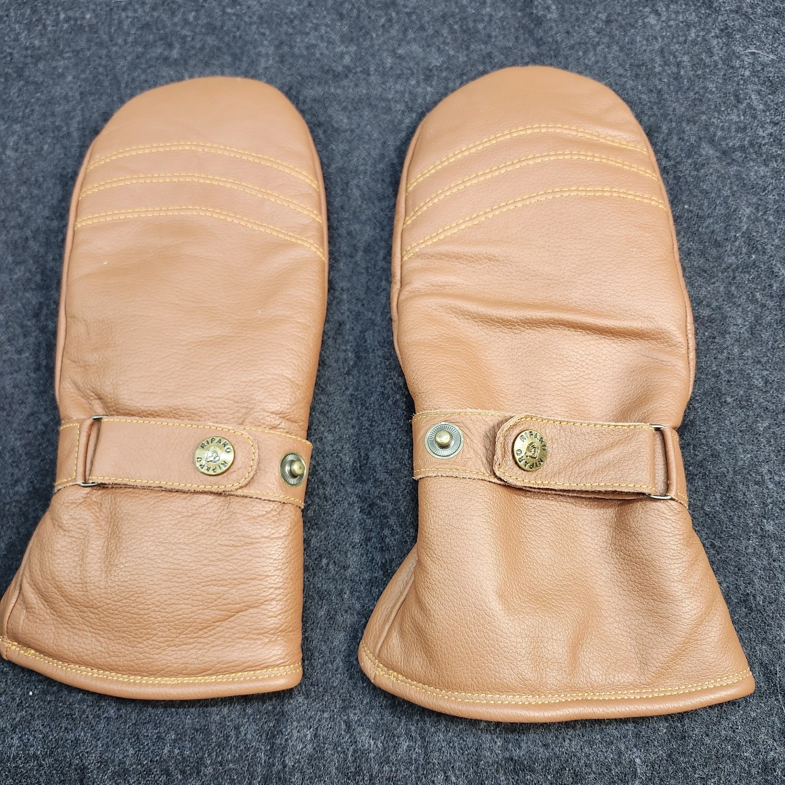 Riparo Genuine Leather Mittens XL Brown Fleece Lined Adjustable Snap Strap