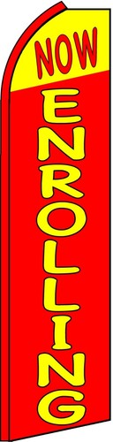 NOW ENROLLING SWOOPER FLAG Tall Flutter Feather Vertical Advertising Sign Banner - Picture 2 of 5