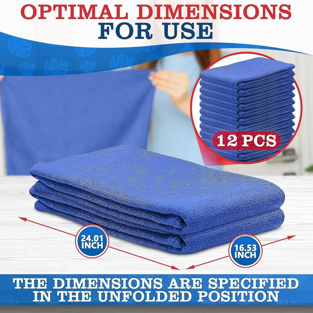 New Blue Huck Towels 15x25 Inch – Multi-Purpose Cotton Wiping Towels For Cleaning