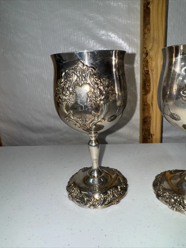 Reed & Barton King Francis Water or Wine Goblets Pair 6-1/2" Silverplate # 1659 - Image 3 of 4