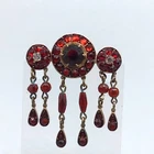 Vintage Red Garnets Color Rhinestone Brooch with Dangles Older Costume Jewelry