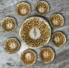 Vintage Planters Mr. Peanut Metal Serving Nut Bowls Set Of 9 Marked Made In USA