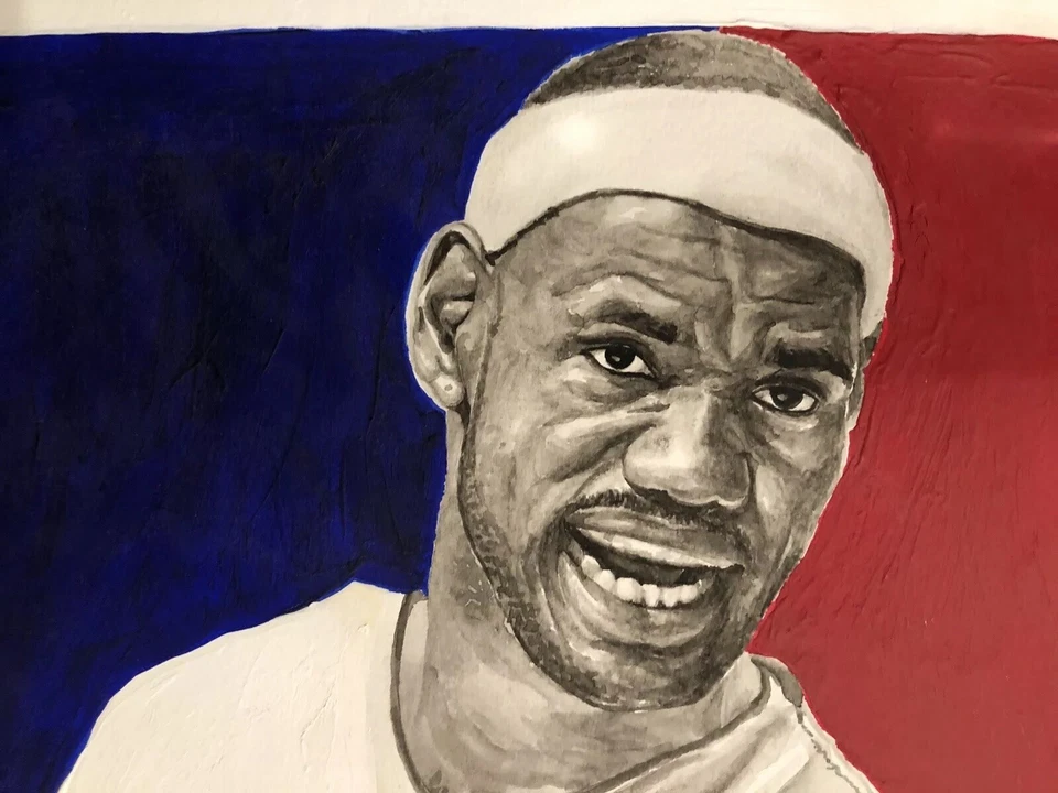 Verdadero 1/1 Original Lebron James Arte Logo de la NBA con Certificado de Autenticidad Artista Automático Tamir Barkan Foto 2 de 3