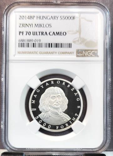 2014 HUNGARY SILVER 5000 FORINT ZRINYI MIKLOS NGC PF 70 ULTRA CAMEO RARE POP 1
