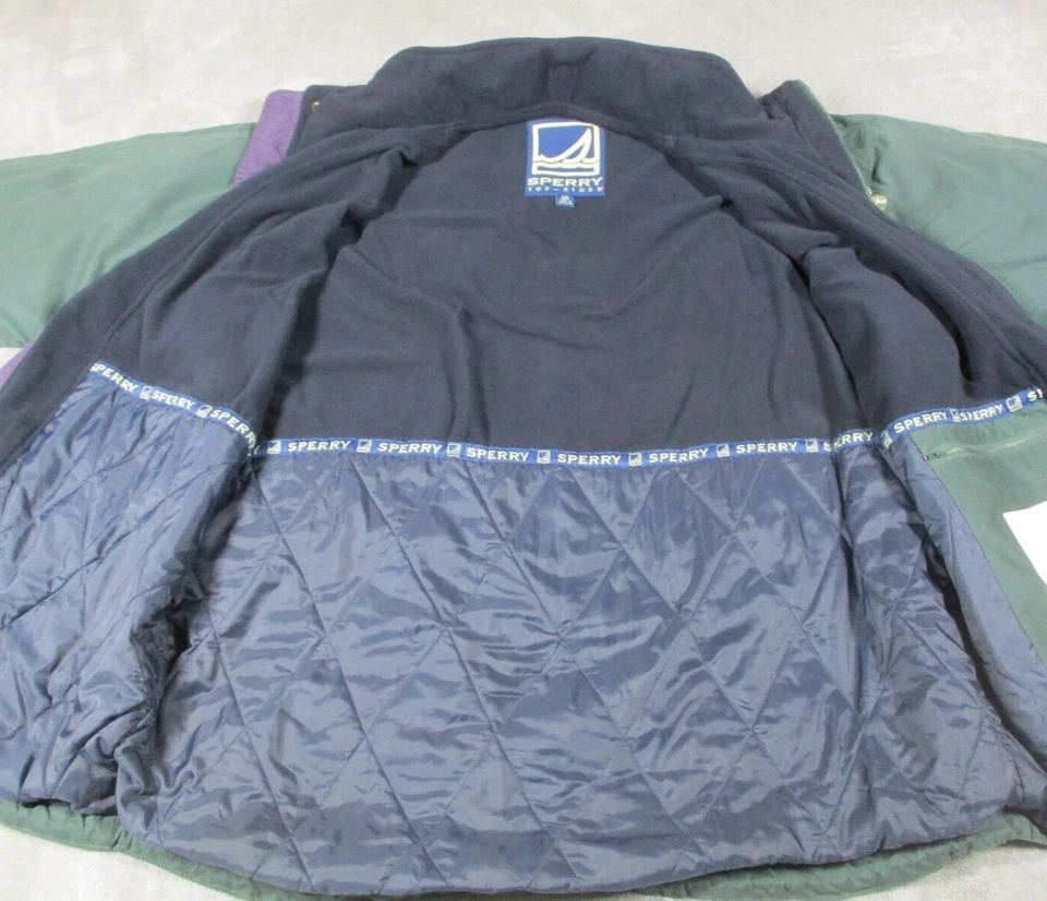 Chaqueta Sperry Para Hombres XXL Parka Verde Con Capucha Forrada de Vellón Cremallera Completa Top Sider Usada en Excelente Condición Foto 4 de 4