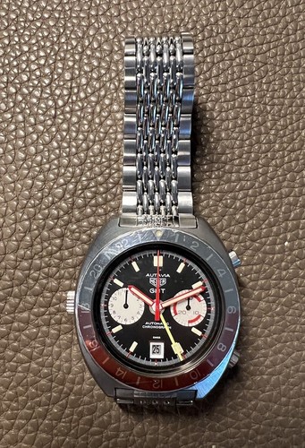 HEUER 1163 GMT AUTAVIA Watch Pepsi w/ Gay Freres Bracelet Chronograph