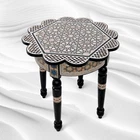 W165 Handmade Mother Of Pearl Inlaid Art Egyptian Round / Rose End Side Table
