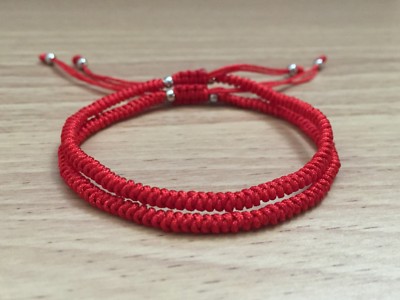 2PCS COUPLE SET - Lucky Red String Silver Adjustable Braided Shamballa Bracelet