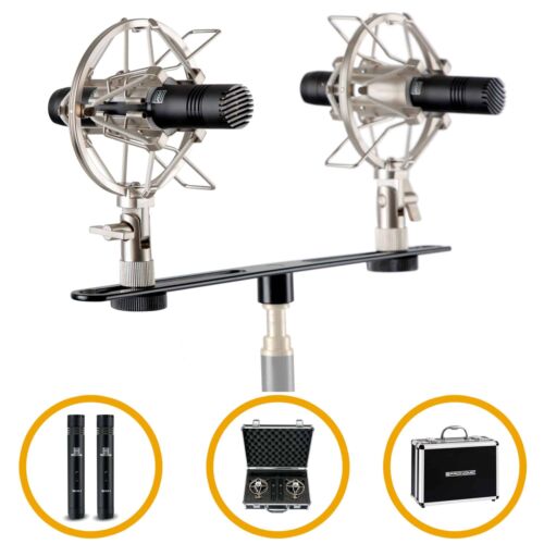Stereo Kleinmembran Kondensator Studio Mikrofon Pair Schiene Spinne Case Set - Bild 1 von 12