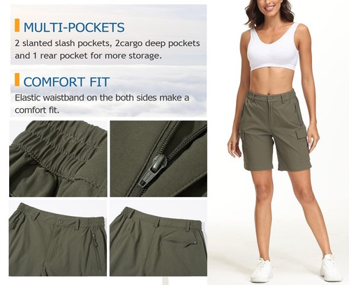 Women's Cargo Shorts Hiking Work Quick Dry Pants Water-Resistant 5 Pocket Shorts - Picture 23 of 74