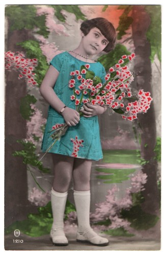 Little girl portrait fashion art deco real photo postcard 1930's French RPPC