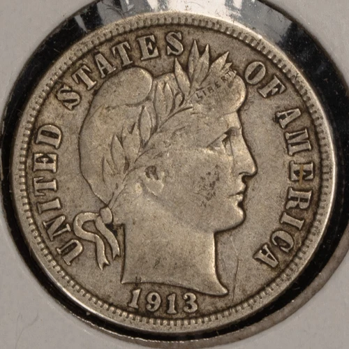 1913 10c Barber Silver Dime - VF/XF - Luster - Value Coin - SKU-T3944