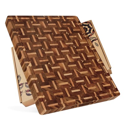 End Grain Cutting Board - 20''L x 16''W x 1.5''Th - Butcher Block Built-In Juice...