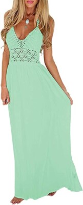 women's beach crochet backless bohemian halter maxi long dress LILBETTER Women's Beach Crochet Backless Bohemian Halter Maxi Long Dress