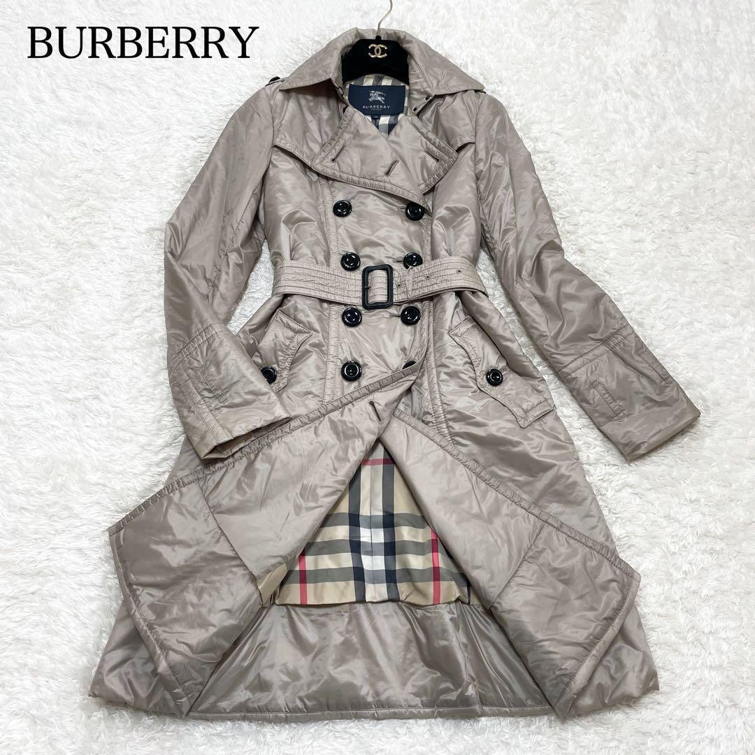 Burberry Nylon Trench Coat Gray Beige M Waist Belt Light Wear Used
